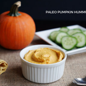 Paleo Pumpkin Hummus made without chickpeas! Recipe from Ashley of MyHeartBeets.com